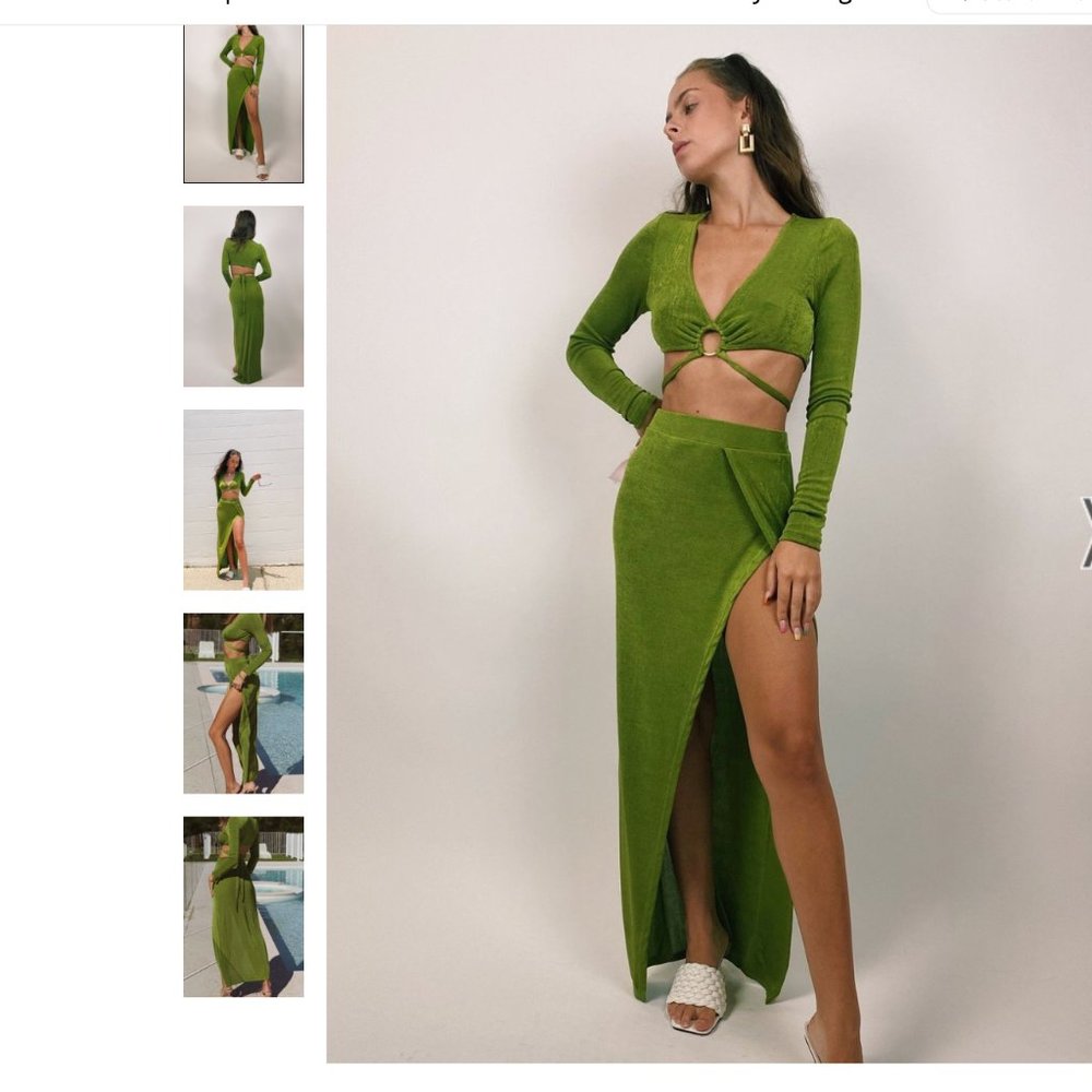 Ivie Green High Slit Skirt Set XS - NWT